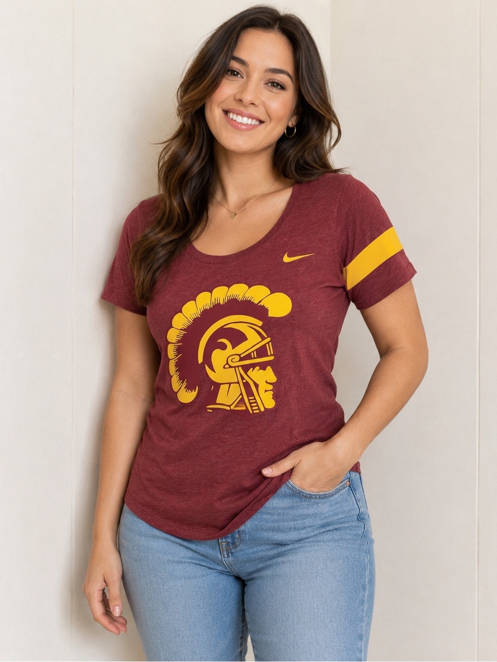Nike USC Tommy Trojans Maroon & Gold Graphic Tee Sz XS x small EUC